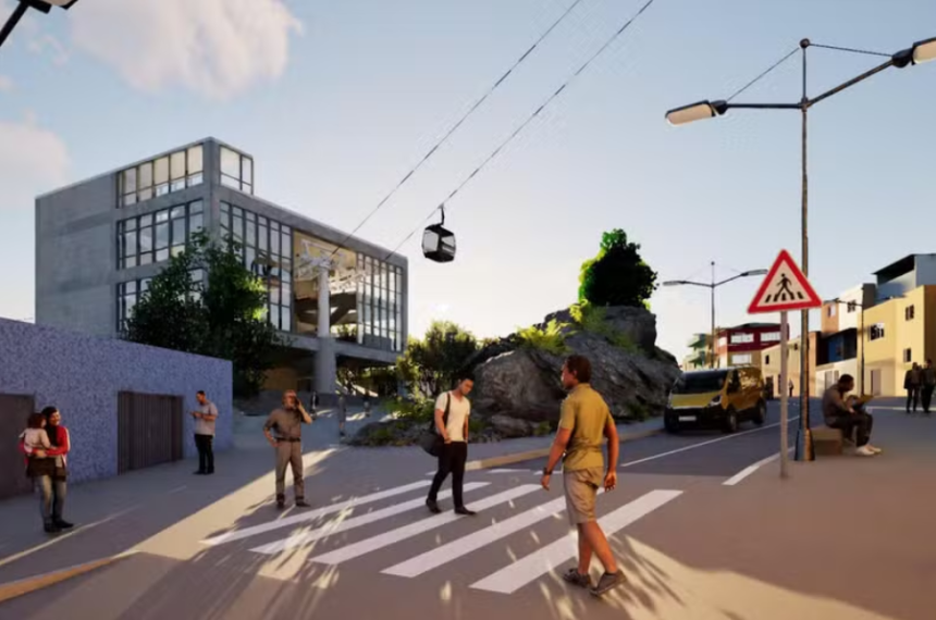 Imagem ilustrativa de uma estação de teleférico na avenida Cantídio Sampaio