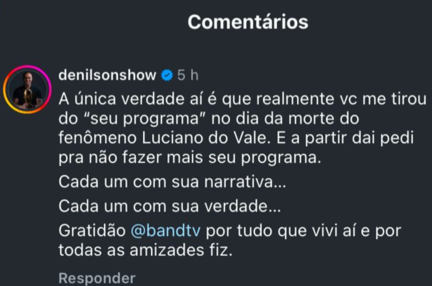 Denilson responde a Neto - Reprodução/Instagram