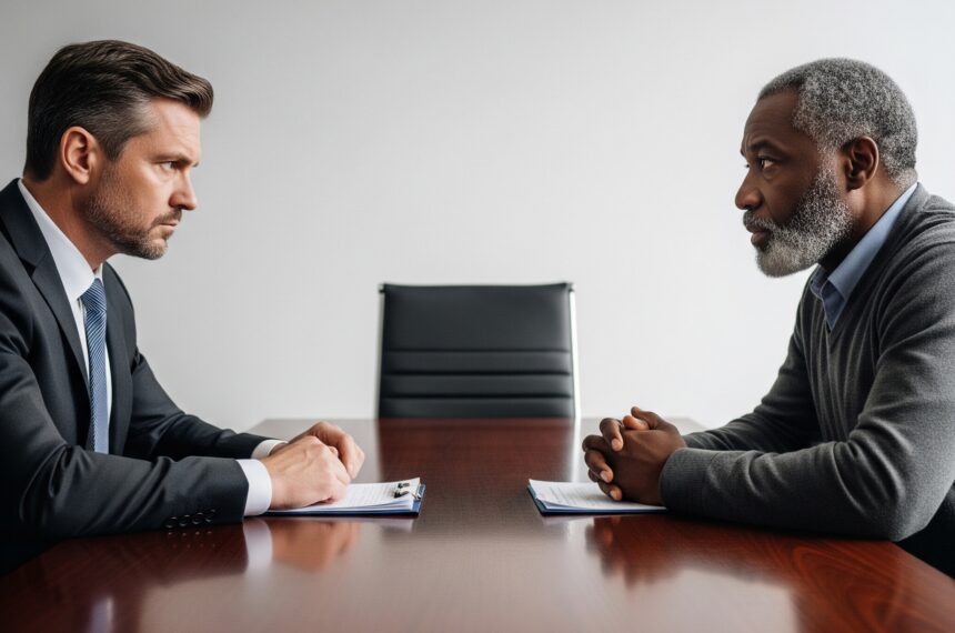 Esta imagem representa o conflito e o reequilíbrio de forças na mesa de negociação entre o setor patronal e os representantes dos trabalhadores. - Reforma Tributária