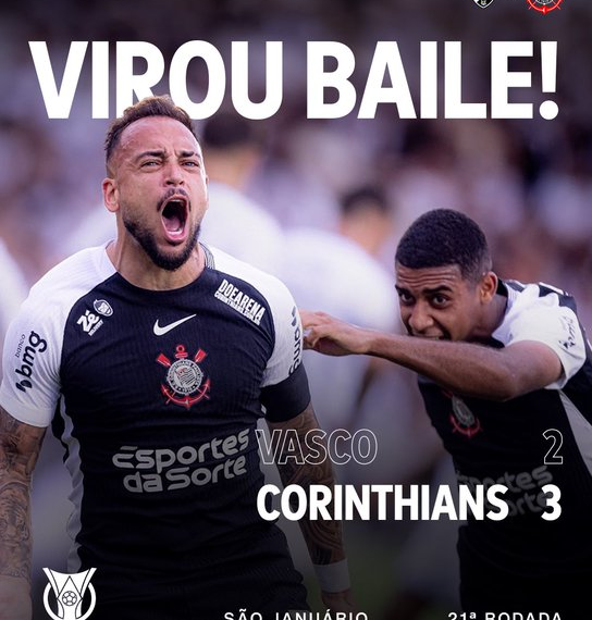 Corinthians vence Vasco e se afasta do Z4 do Brasileirão