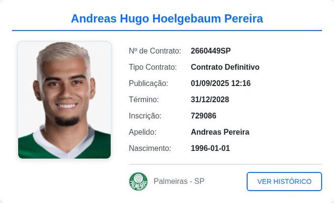 Andreas Pereira aparece no BID e está liberado para estrear pelo Palmeiras