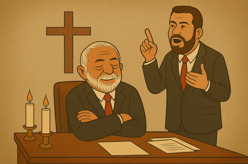 Guilherme Boulos em gabinete ministerial, observando o Planalto ao fundo — novo rosto da esquerda no governo Lula.