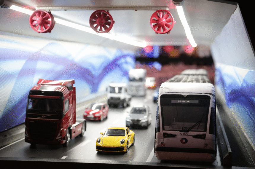 Visão artística do projeto do novo túnel Santos-Guarujá Imagem - Divulgação/Governo de SP