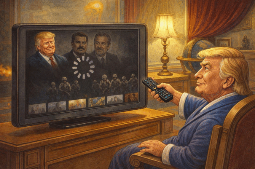 Ilustração editorial de televisão exibindo Brasil em cenário de crise.