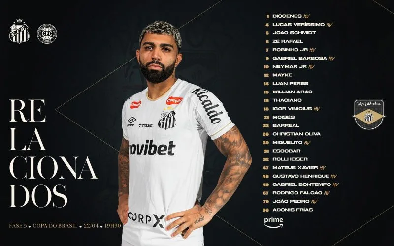 Santos relaciona 24 jogadores com Neymar e promessa da base para jogo com o Coritiba