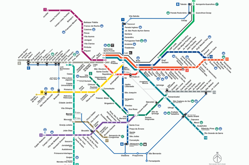 novo mapa atualizado do metrô e dos trens de SP
