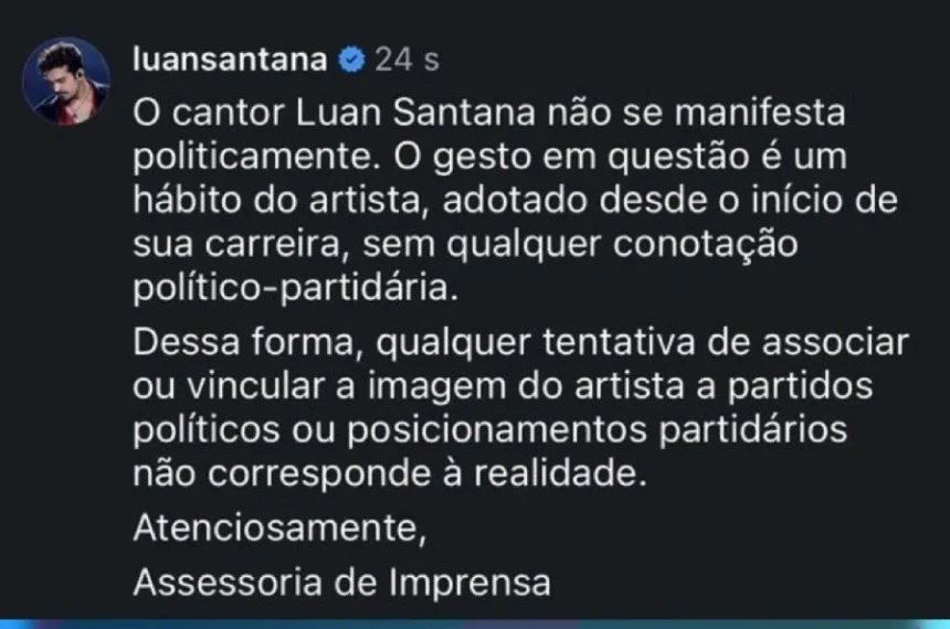 Luan Santana nega apoio ao presidente Lula após fazer o "L"